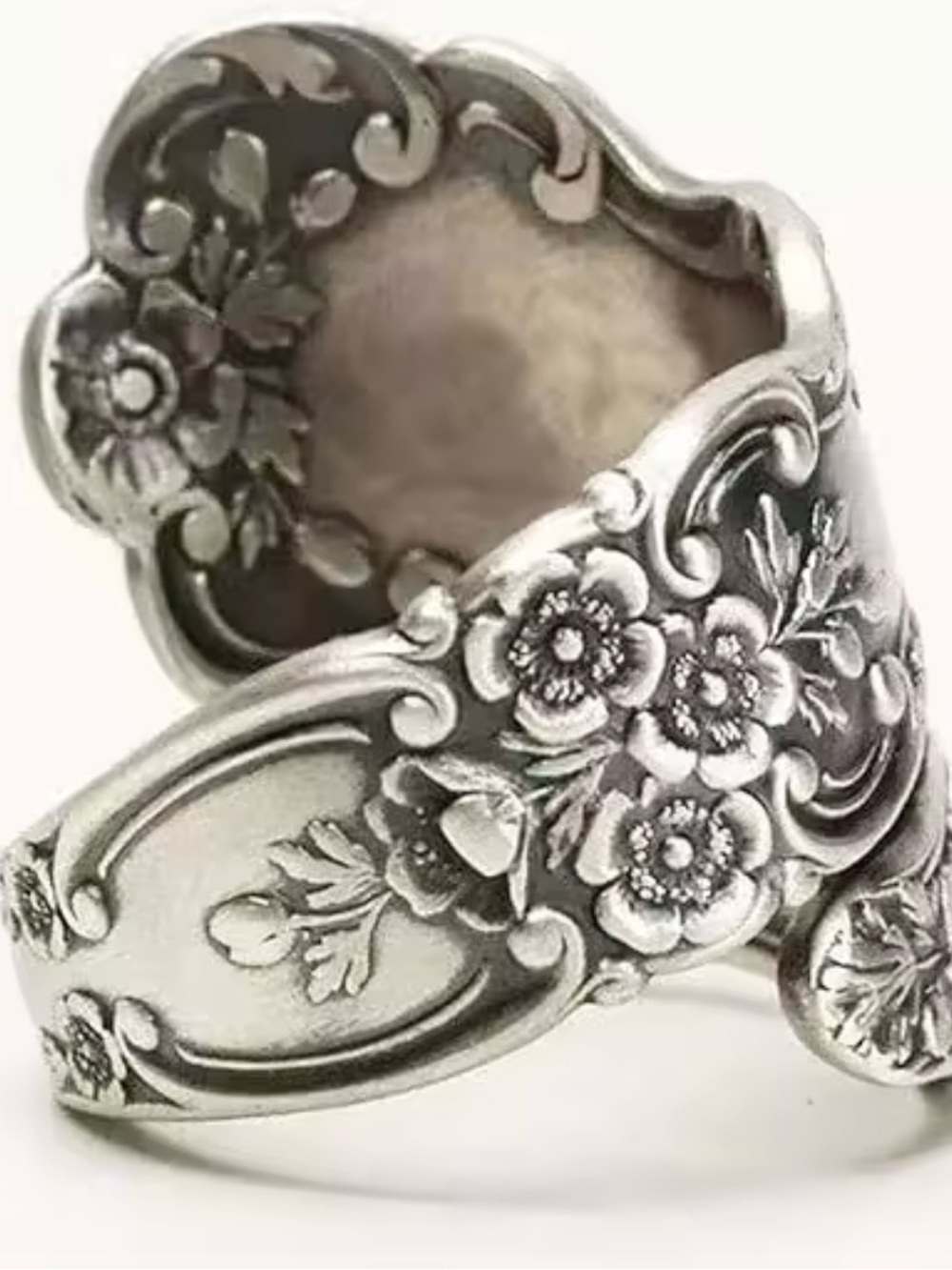 Floral Engraved Silver Spoon Ring Set - Picture 3 of 6